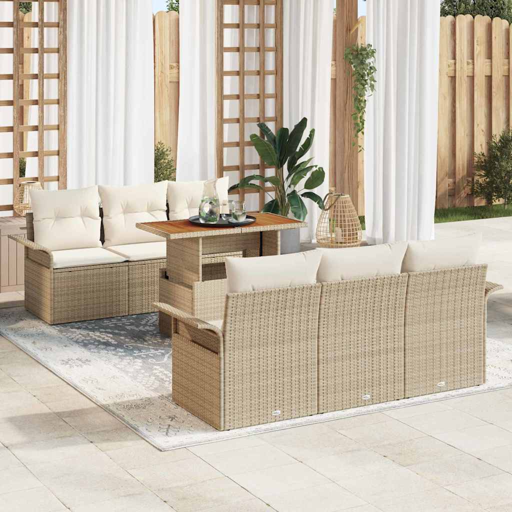 Garten-Sofa-Set 7 stk. Beige Poly Rattan