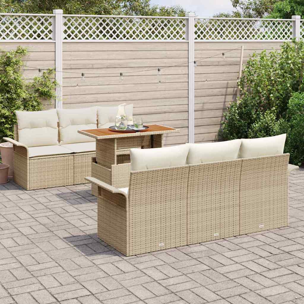 Garten-Sofa-Set 7 stk. Beige Poly Rattan
