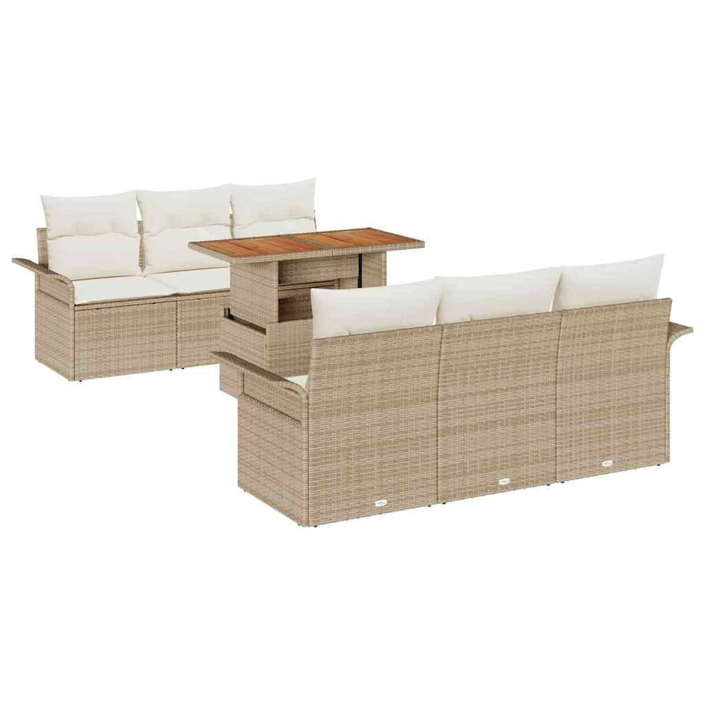 Garten-Sofa-Set 7 stk. Beige Poly Rattan