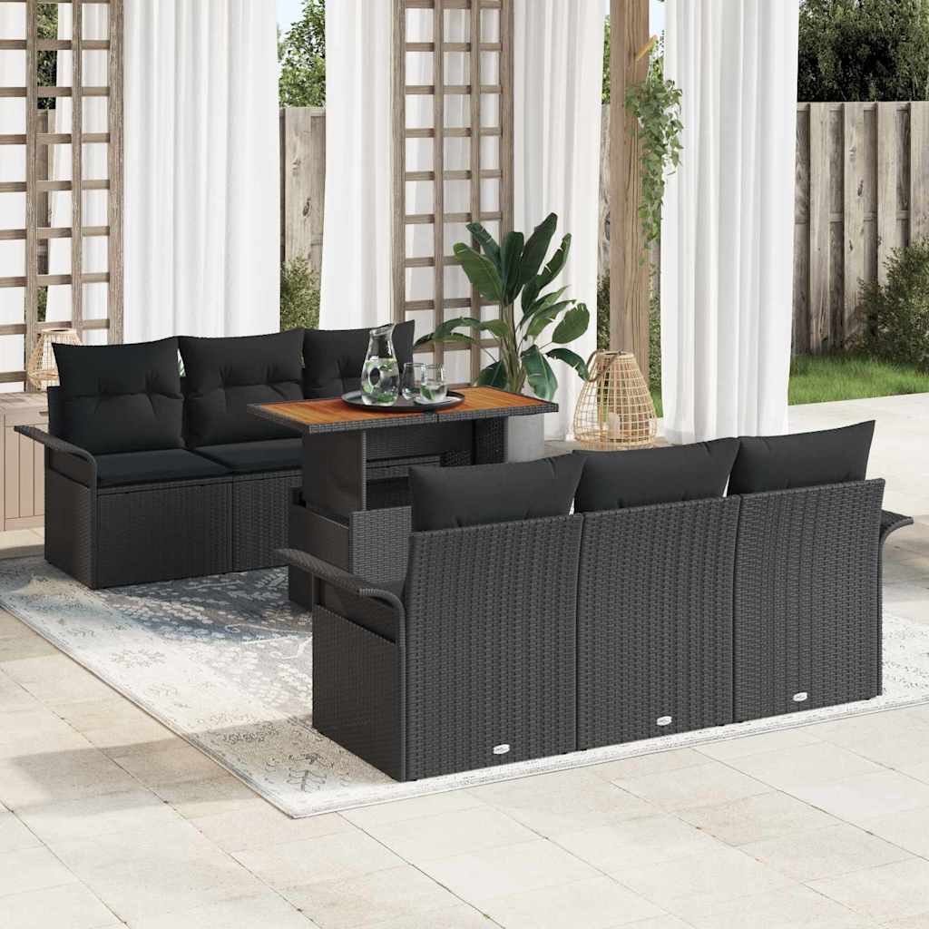 Garten-Sofa-Set 7 stk. Schwarz Poly Rattan