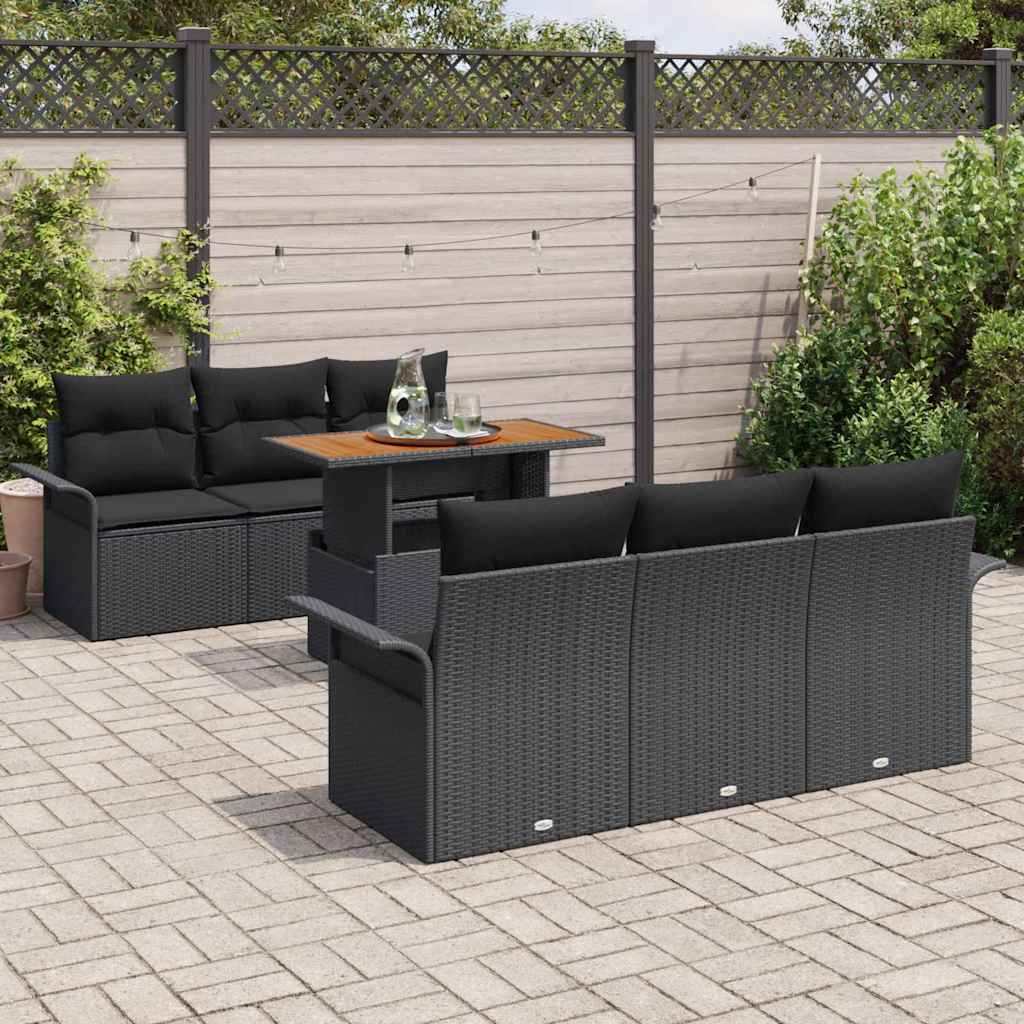 Garten-Sofa-Set 7 stk. Schwarz Poly Rattan