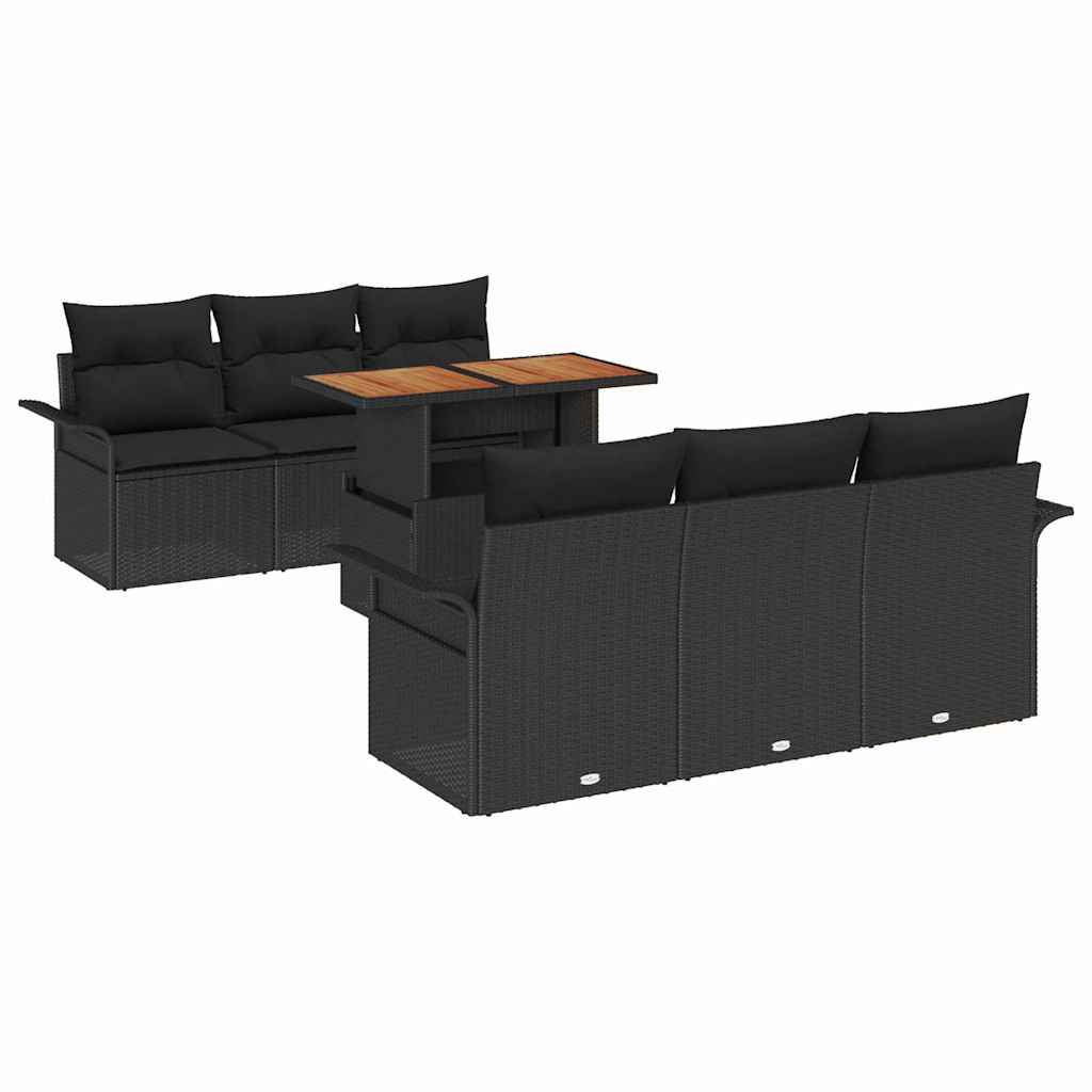 Garten-Sofa-Set 7 stk. Schwarz Poly Rattan