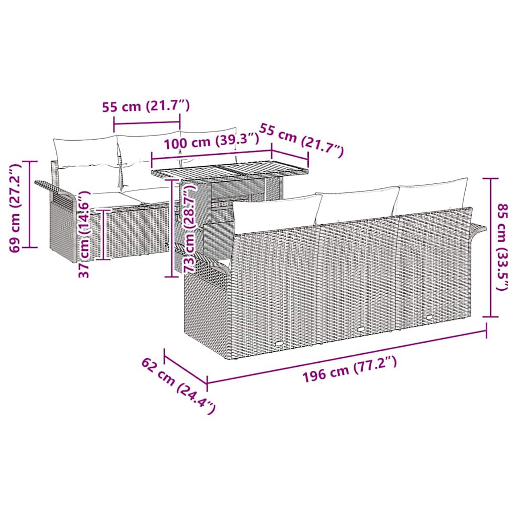 Garten-Sofa-Set 7 stk. Schwarz Poly Rattan