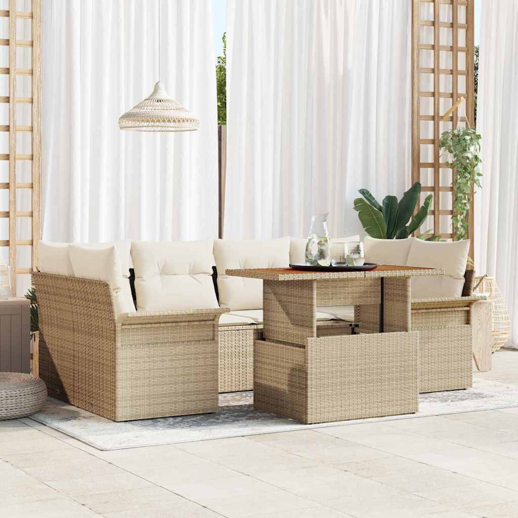 Garten-Sofa-Set 7 stk. Beige Poly Rattan