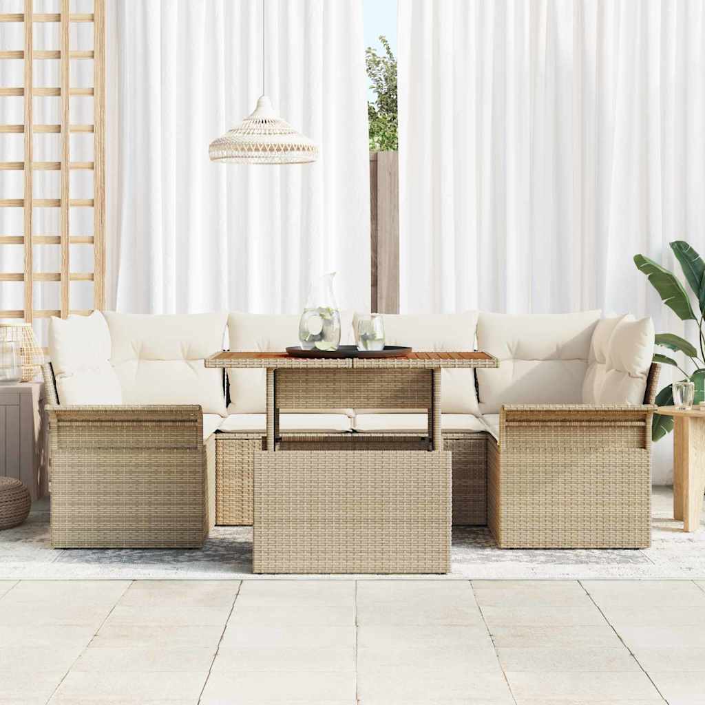 Garten-Sofa-Set 7 stk. Beige Poly Rattan