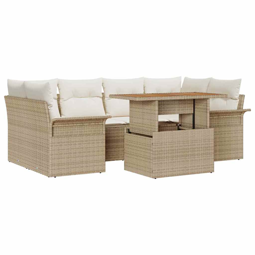 Garten-Sofa-Set 7 stk. Beige Poly Rattan