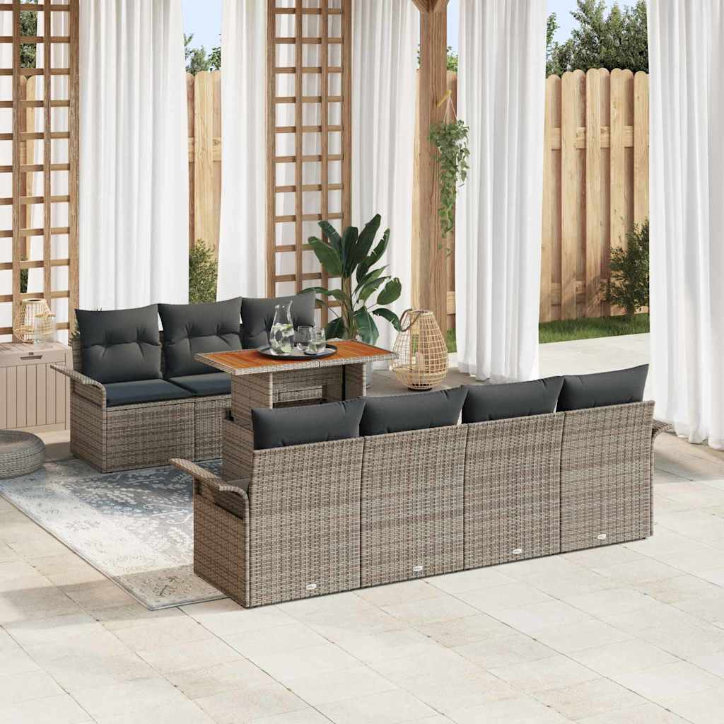 Garten-Sofa-Set 8 stk. Grau Poly Rattan