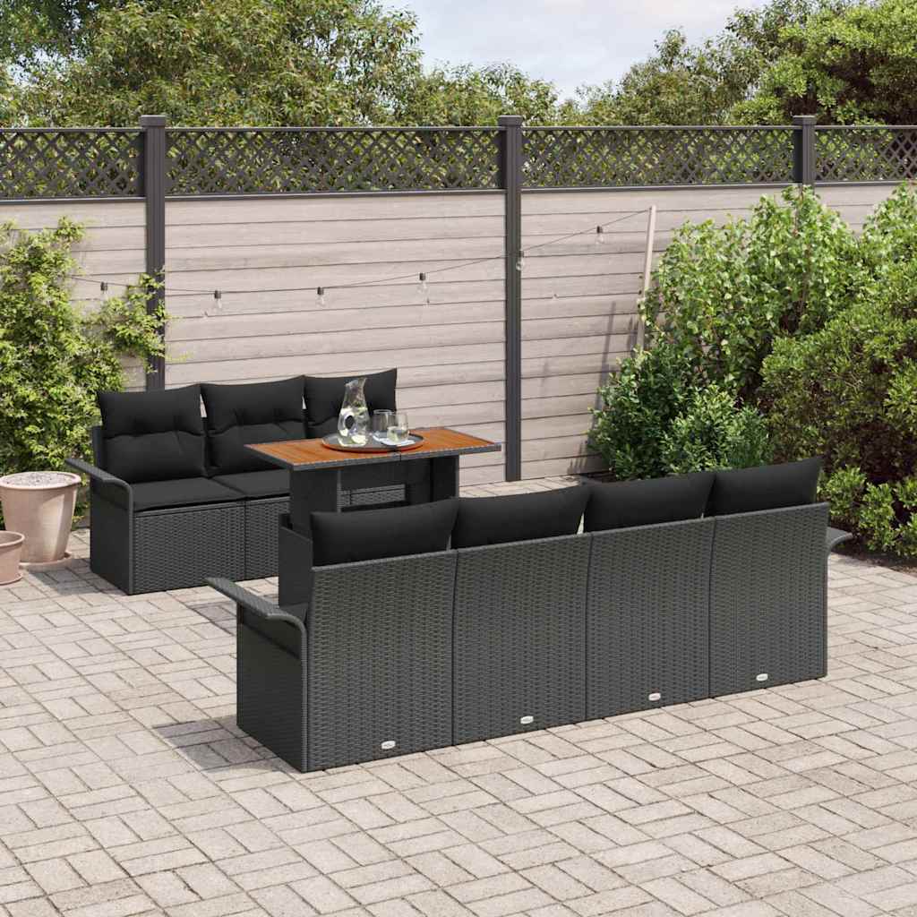 Garten-Sofa-Set 8 stk. Schwarz Poly Rattan