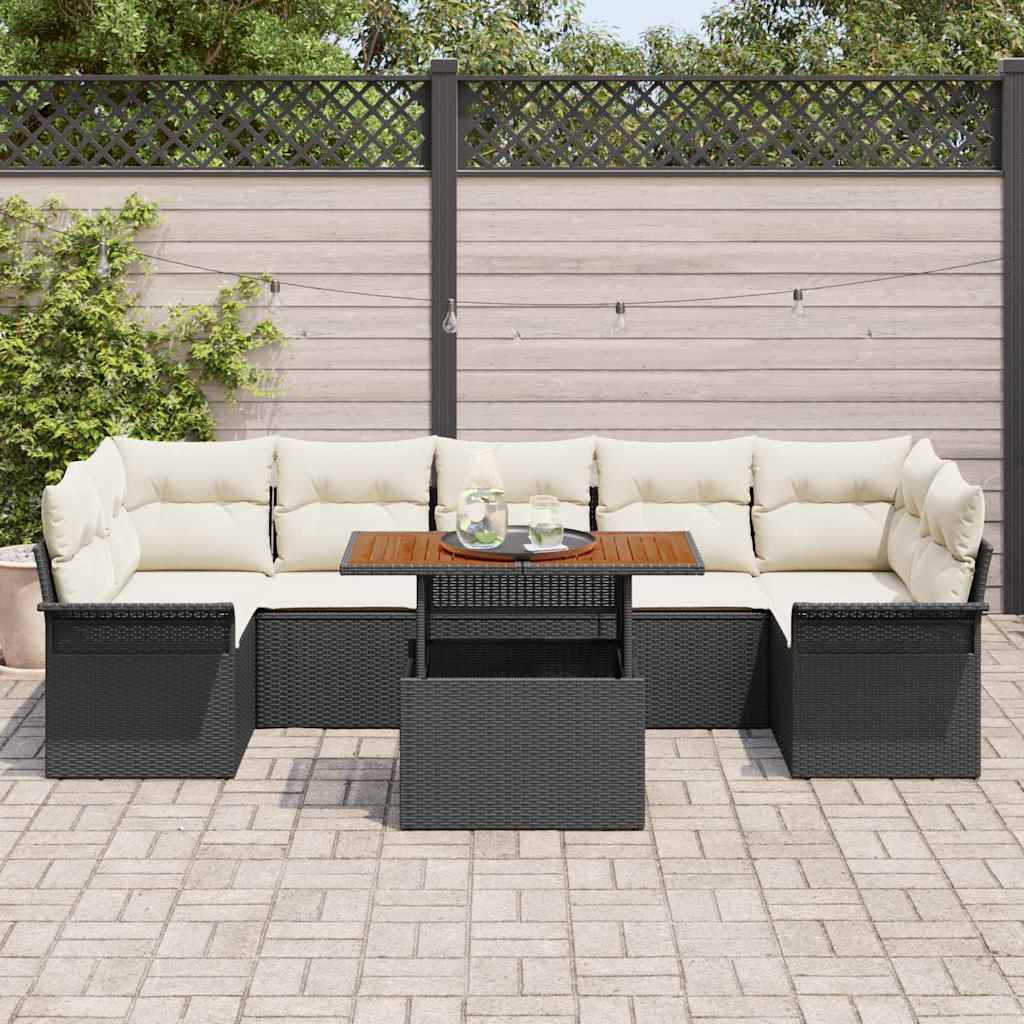 Garten-Sofa-Set 8 Stk. Schwarz Poly Rattan