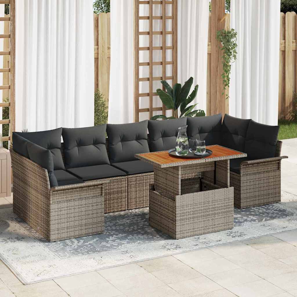 Garten-Sofa-Set 8 stk. Grau Poly Rattan