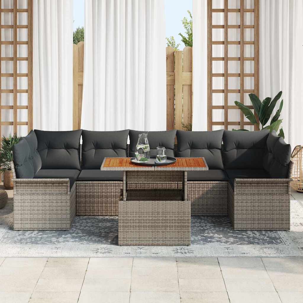 Garten-Sofa-Set 8 stk. Grau Poly Rattan