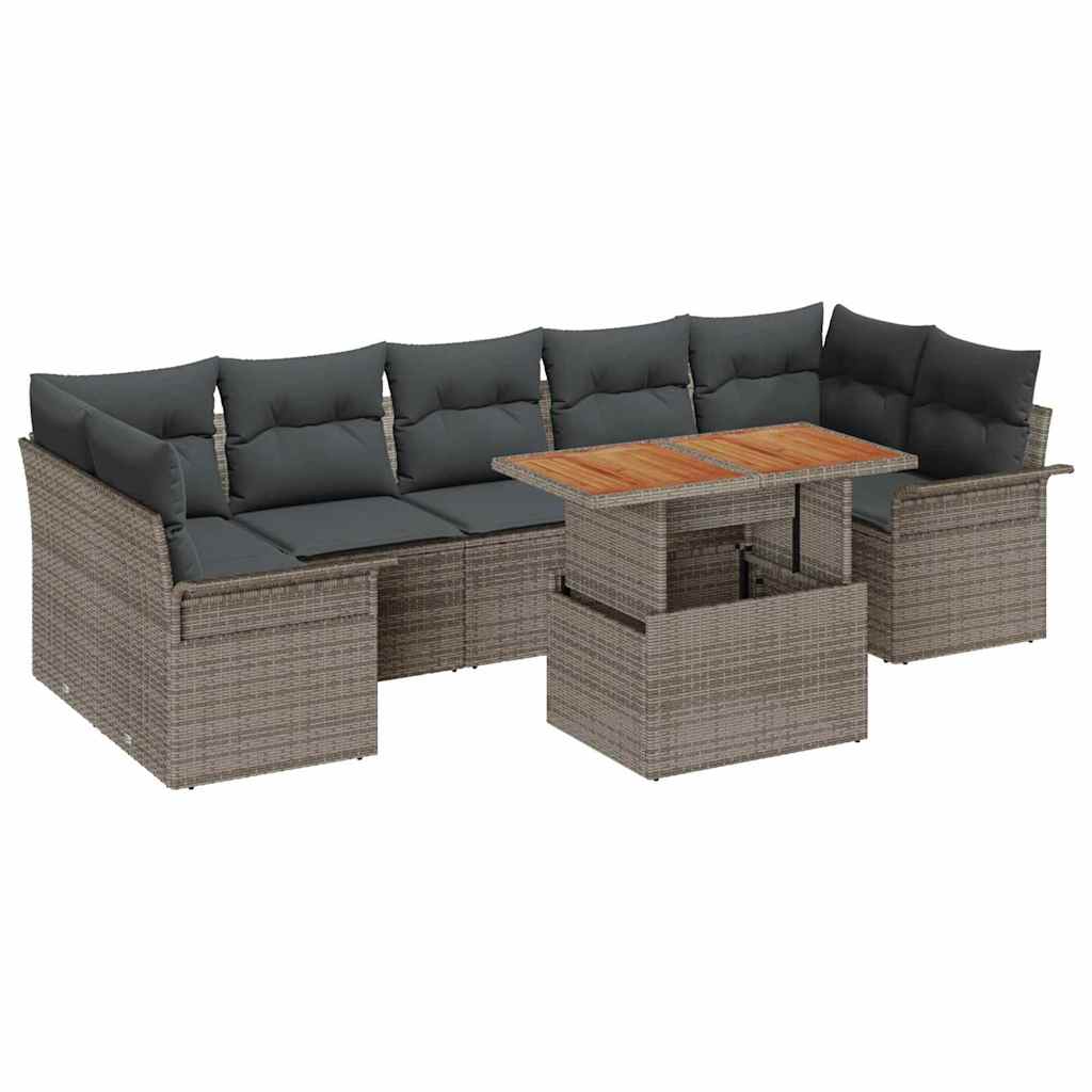 Garten-Sofa-Set 8 stk. Grau Poly Rattan