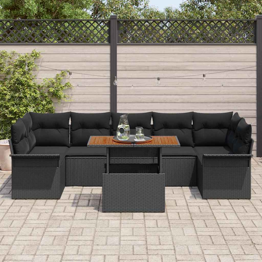Garten-Sofa-Set 8 stk. Schwarz Poly Rattan