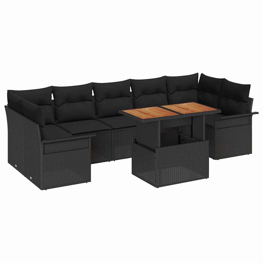Garten-Sofa-Set 8 stk. Schwarz Poly Rattan