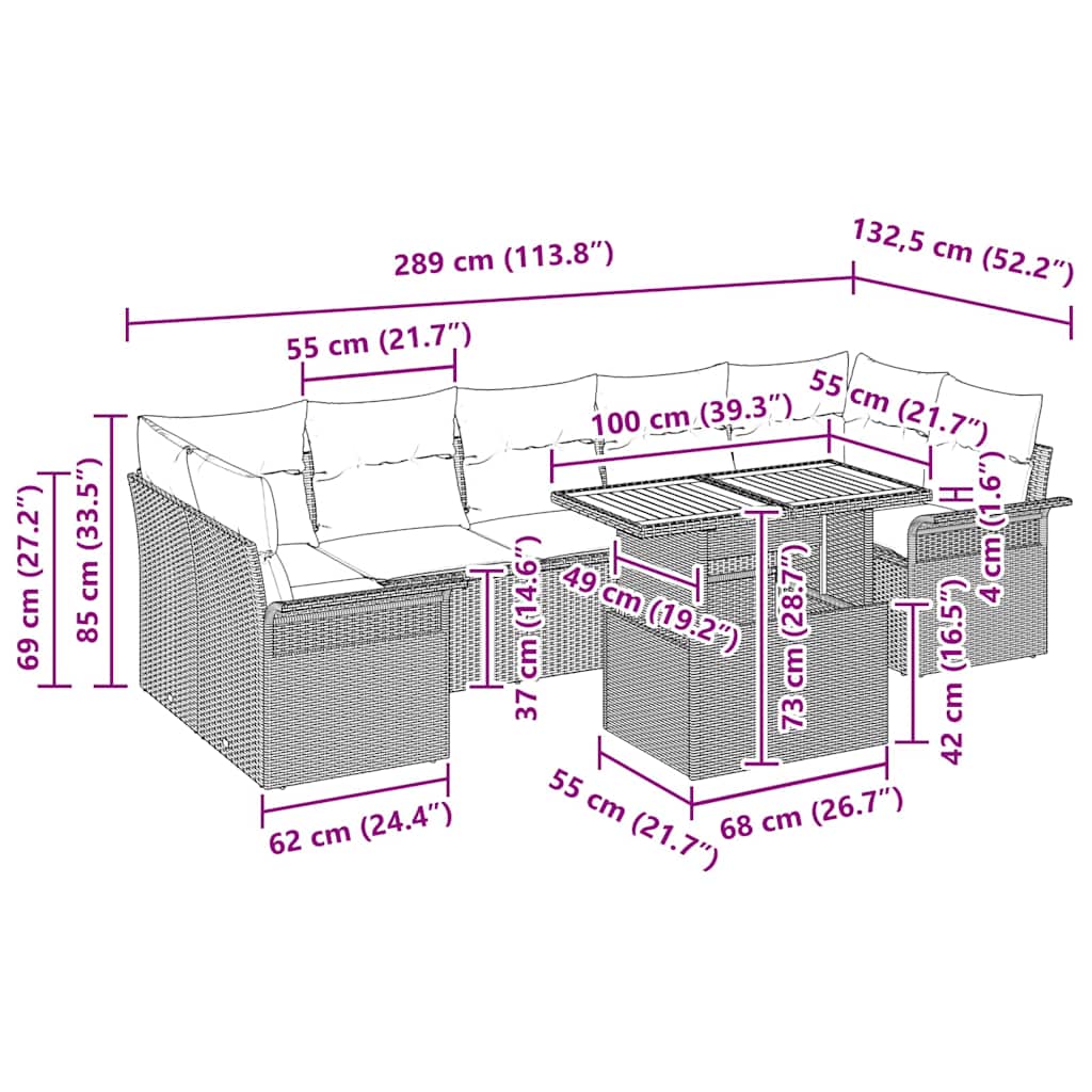 Garten-Sofa-Set 8 stk. Schwarz Poly Rattan