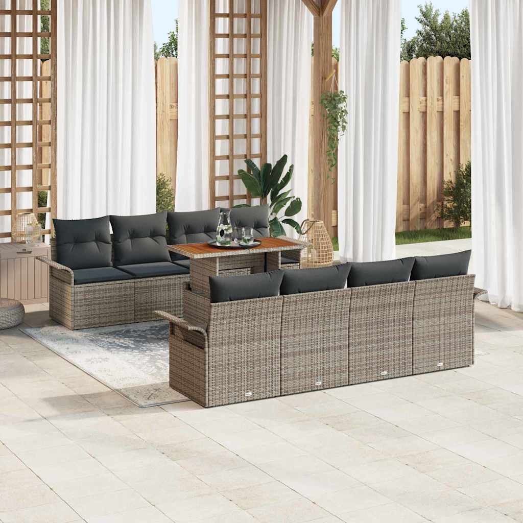 Garten-Sofa-Set 9 stk. Grau Poly Rattan