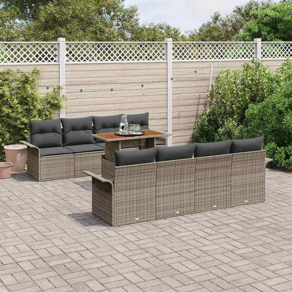 Garten-Sofa-Set 9 stk. Grau Poly Rattan