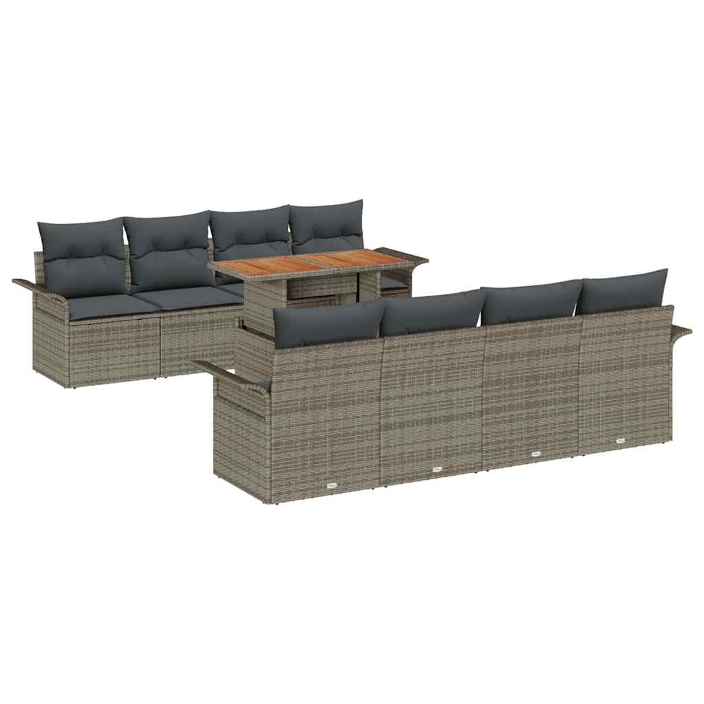 Garten-Sofa-Set 9 stk. Grau Poly Rattan