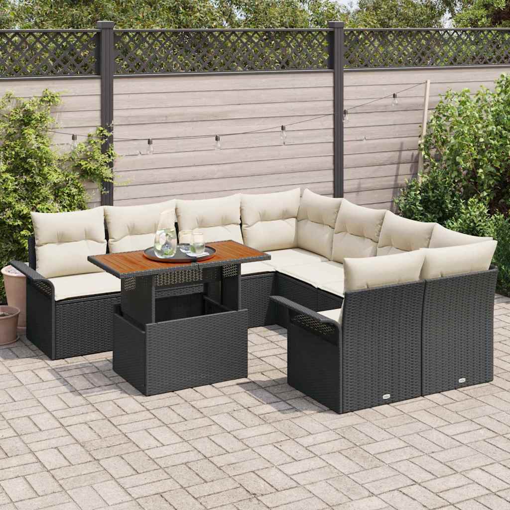 Garten-Sofa-Set 9 Stk. Schwarz Poly Rattan