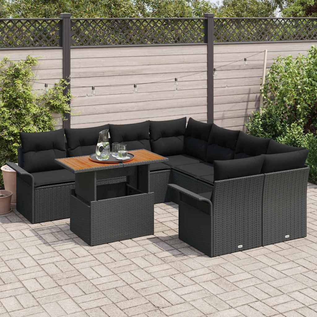 Garten-Sofa-Set 9 Stk. Schwarz Poly Rattan