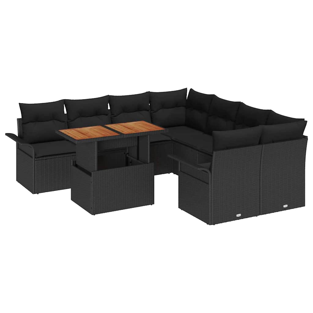 Garten-Sofa-Set mit Speicher 9 pcs Schwarz Poly Rattan