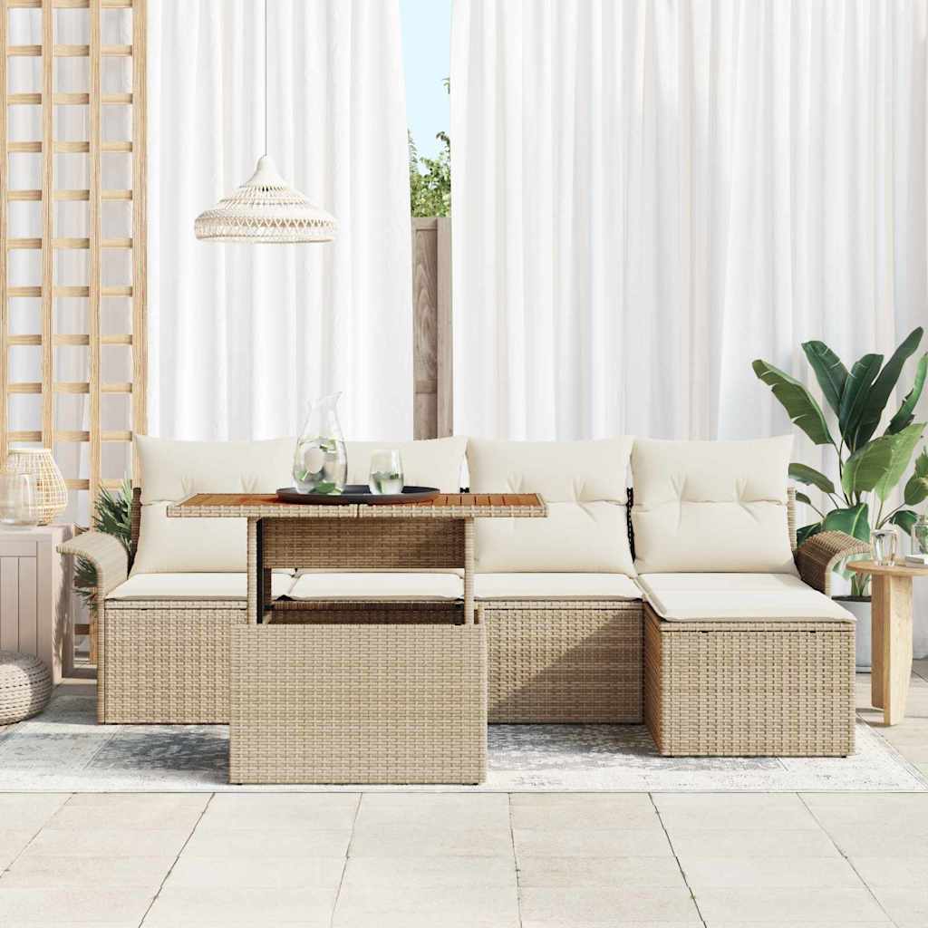 Garten-Sofa-Set 6 stk. Beige Poly Rattan