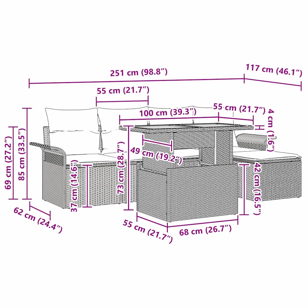 Garten-Sofa-Set 6 stk. Beige Poly Rattan