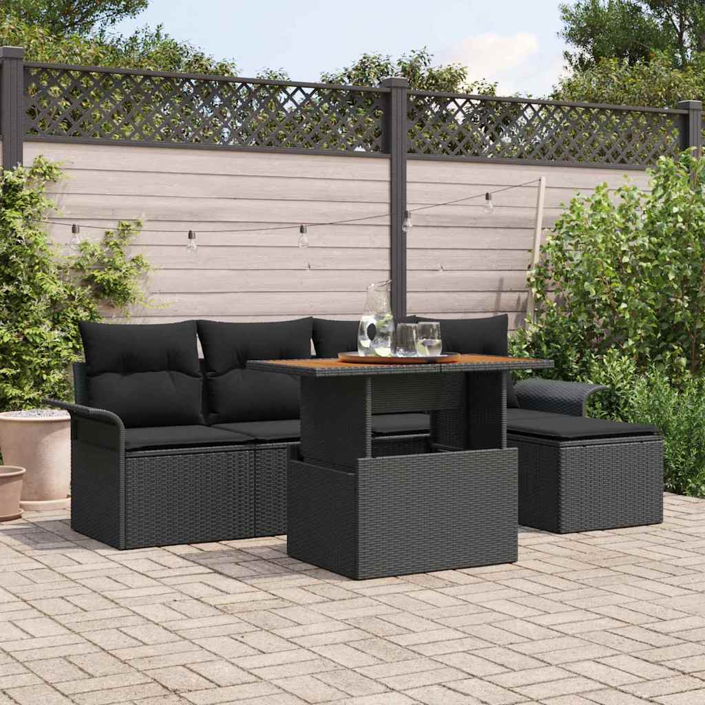 Garten-Sofa-Set 6 Stk. Schwarz Poly Rattan