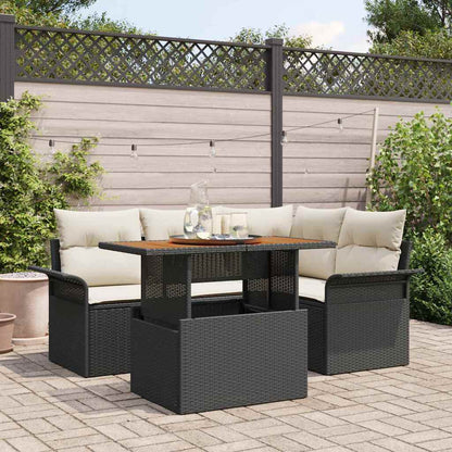 Garten-Sofa-Set 5 stk. Schwarz Poly Rattan