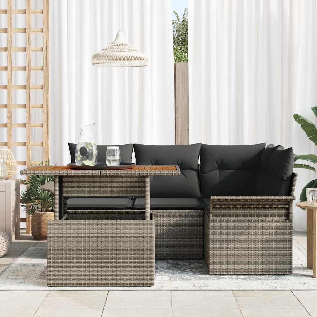 Garten-Sofa-Set mit Speicher 5 pcs Grau Poly Rattan