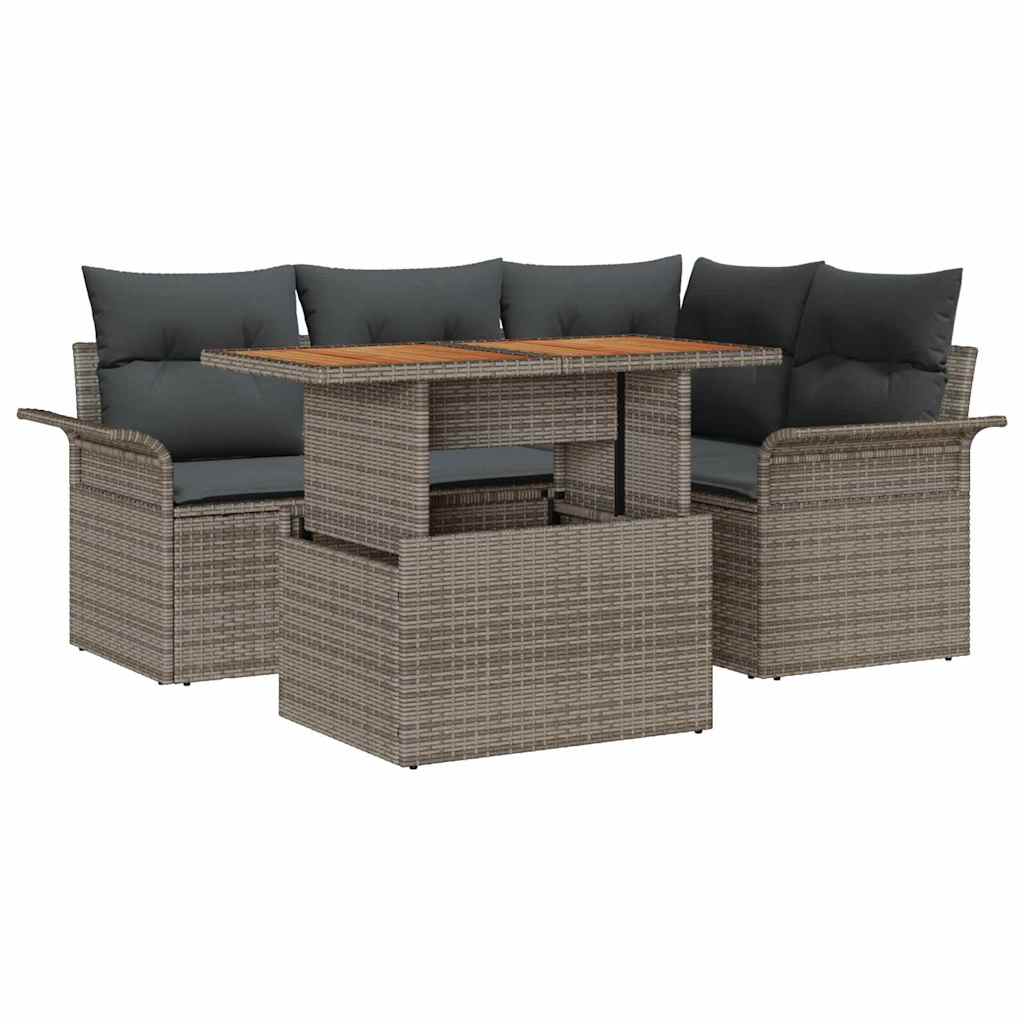 Garten-Sofa-Set mit Speicher 5 pcs Grau Poly Rattan