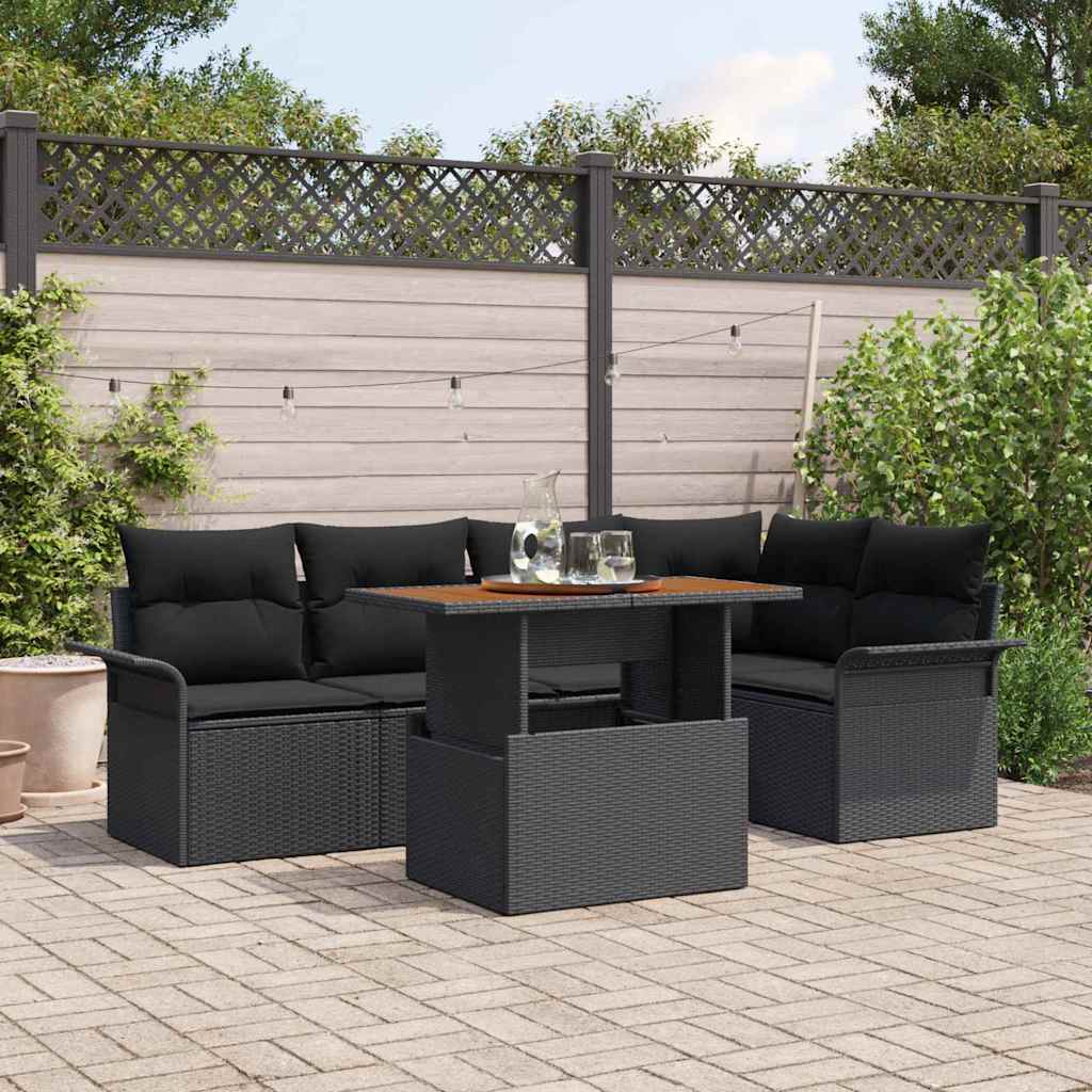 Garten-Sofa-Set 6 stk. Schwarz Poly Rattan