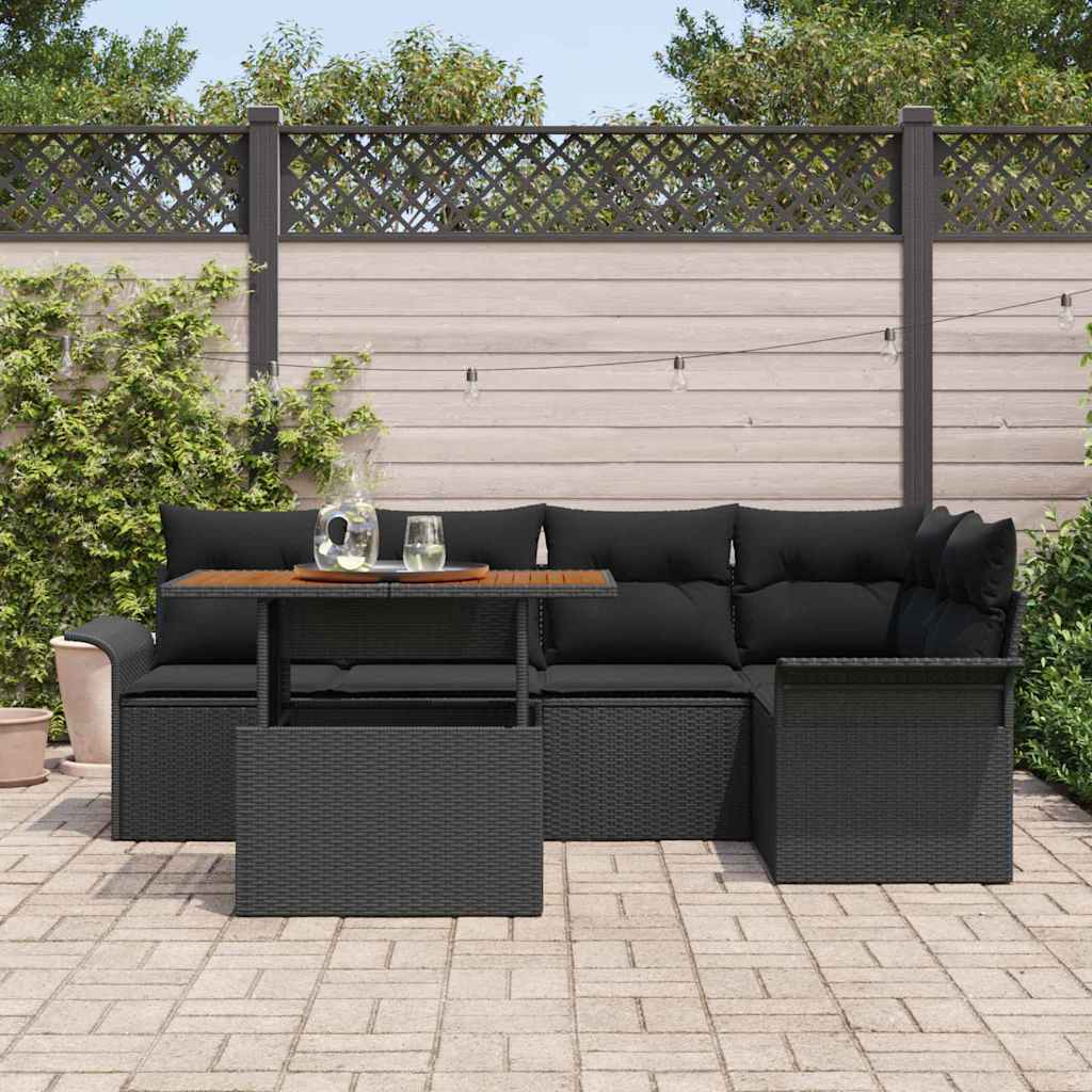 Garten-Sofa-Set 6 stk. Schwarz Poly Rattan