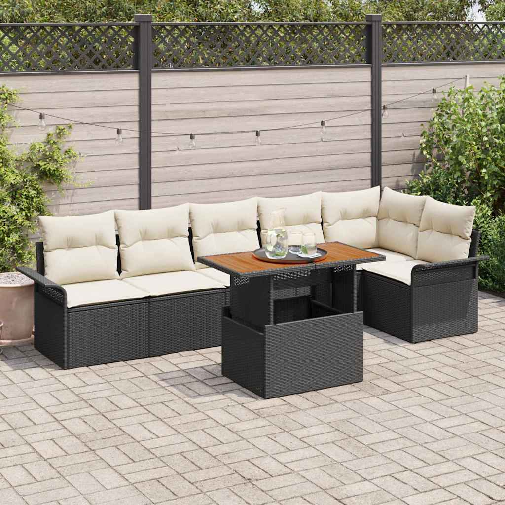 Garten-Sofa-Set 7 stk. Schwarz Poly Rattan