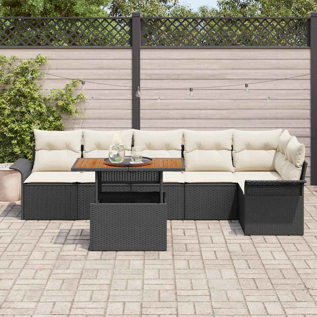Garten-Sofa-Set 7 stk. Schwarz Poly Rattan