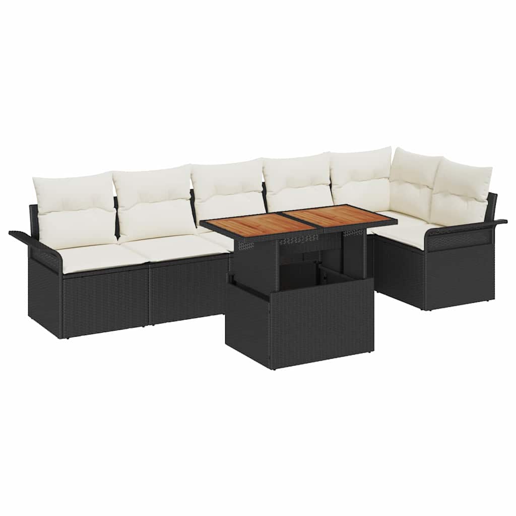 Garten-Sofa-Set 7 stk. Schwarz Poly Rattan