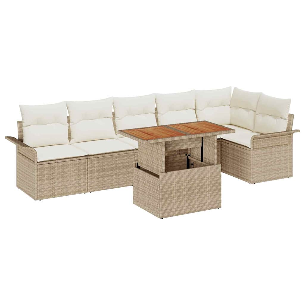 Garten-Sofa-Set 7 stk. Beige Poly Rattan