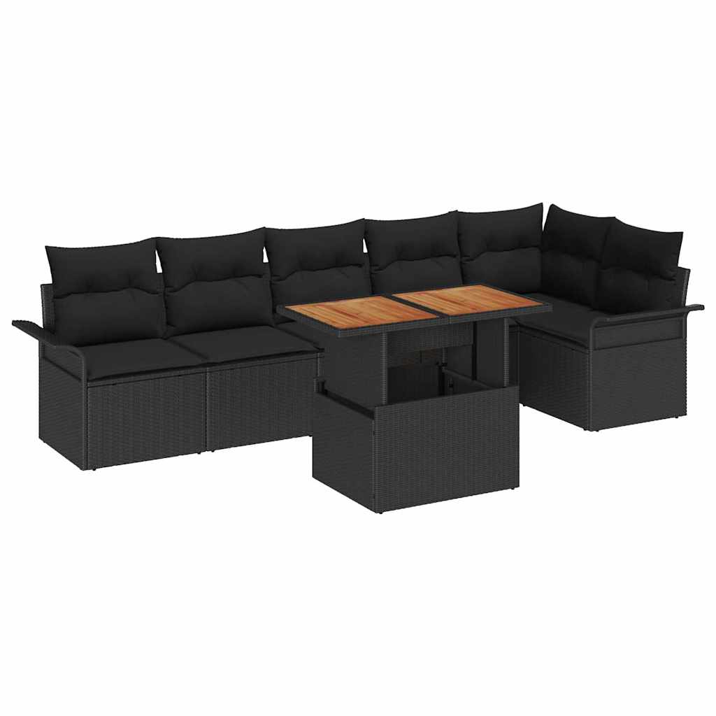 Garten-Sofa-Set 7 stk. Schwarz Poly Rattan