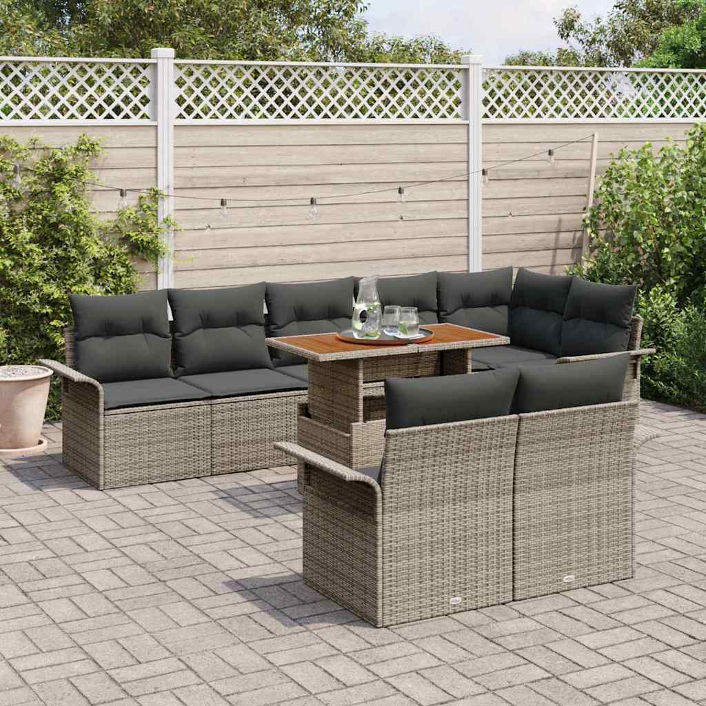 Garten-Sofa-Set 9 stk. Grau Poly Rattan