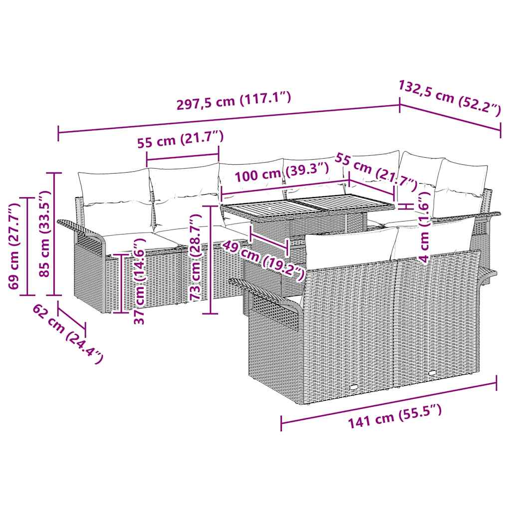 Garten-Sofa-Set 9 stk. Grau Poly Rattan