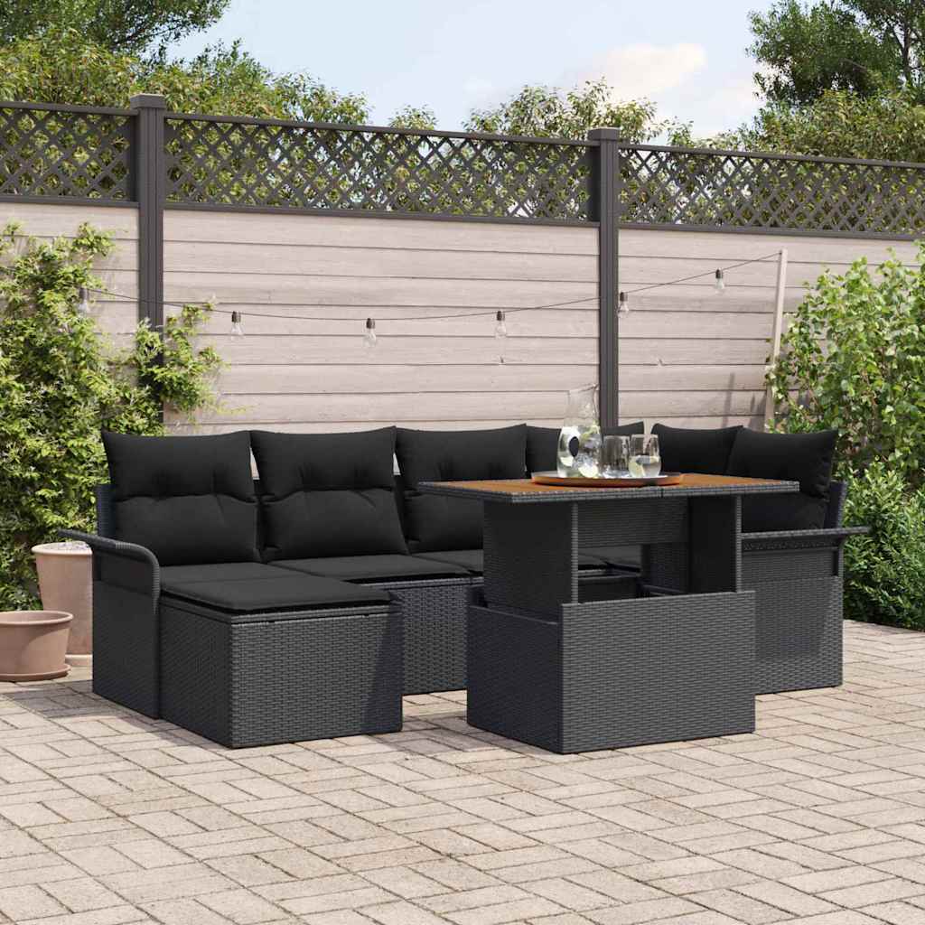 Garten-Sofa-Set 7 stk. Schwarz Poly Rattan