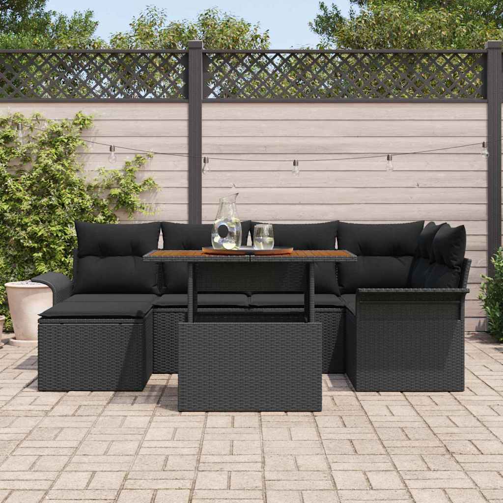 Garten-Sofa-Set 7 stk. Schwarz Poly Rattan