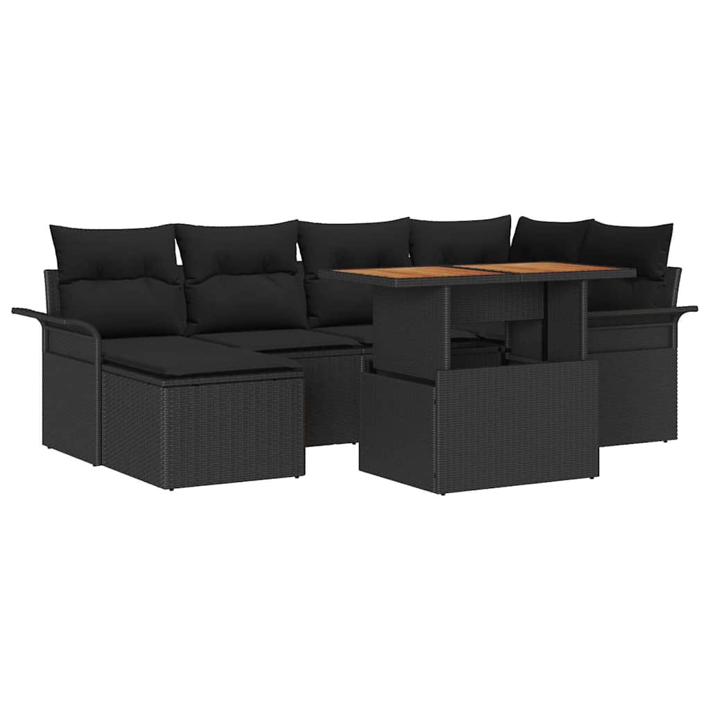 Garten-Sofa-Set 7 stk. Schwarz Poly Rattan