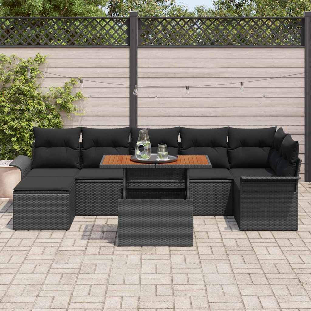Garten-Sofa-Set 8 stk. Schwarz Poly Rattan