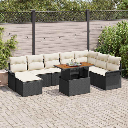 Garten-Sofa-Set 9 stk. Schwarz Poly Rattan