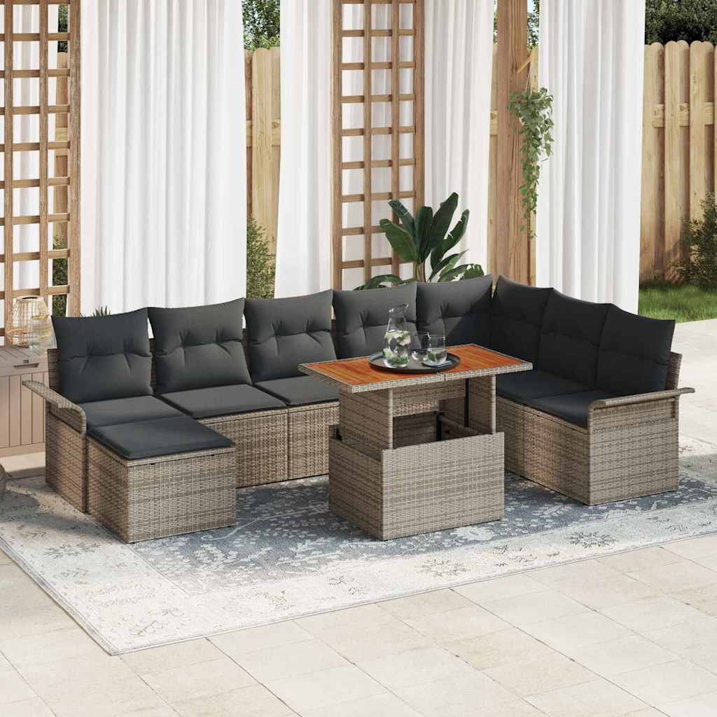Garten-Sofa-Set mit Speicher 9 pcs Grau Poly Rattan