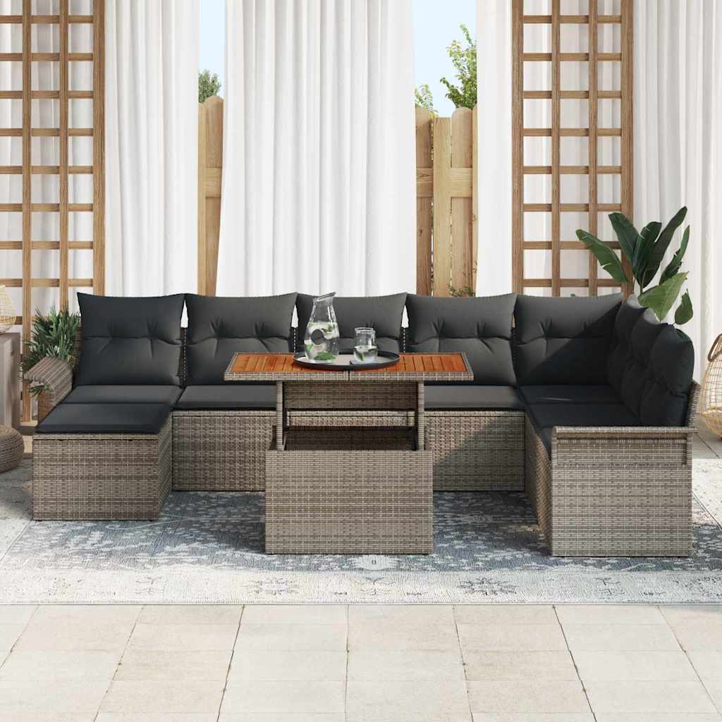 Garten-Sofa-Set mit Speicher 9 pcs Grau Poly Rattan