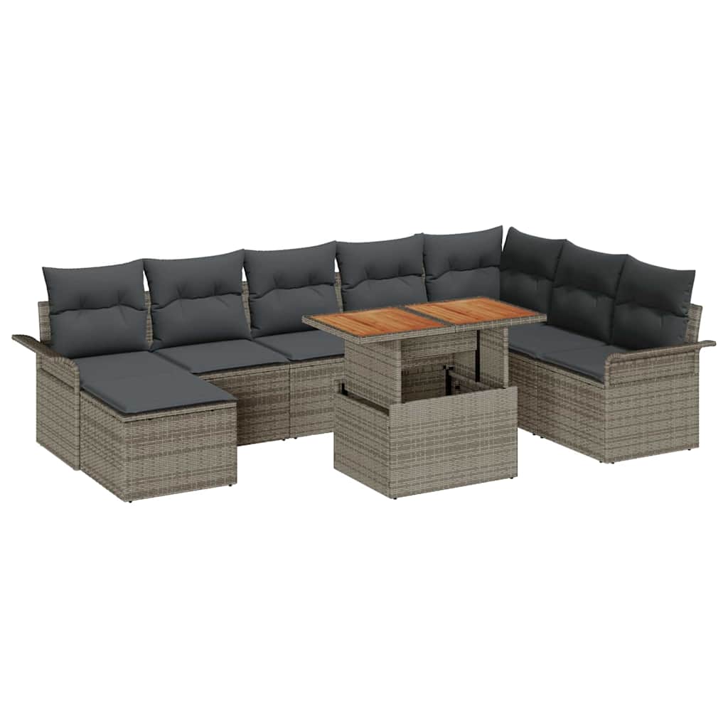 Garten-Sofa-Set mit Speicher 9 pcs Grau Poly Rattan