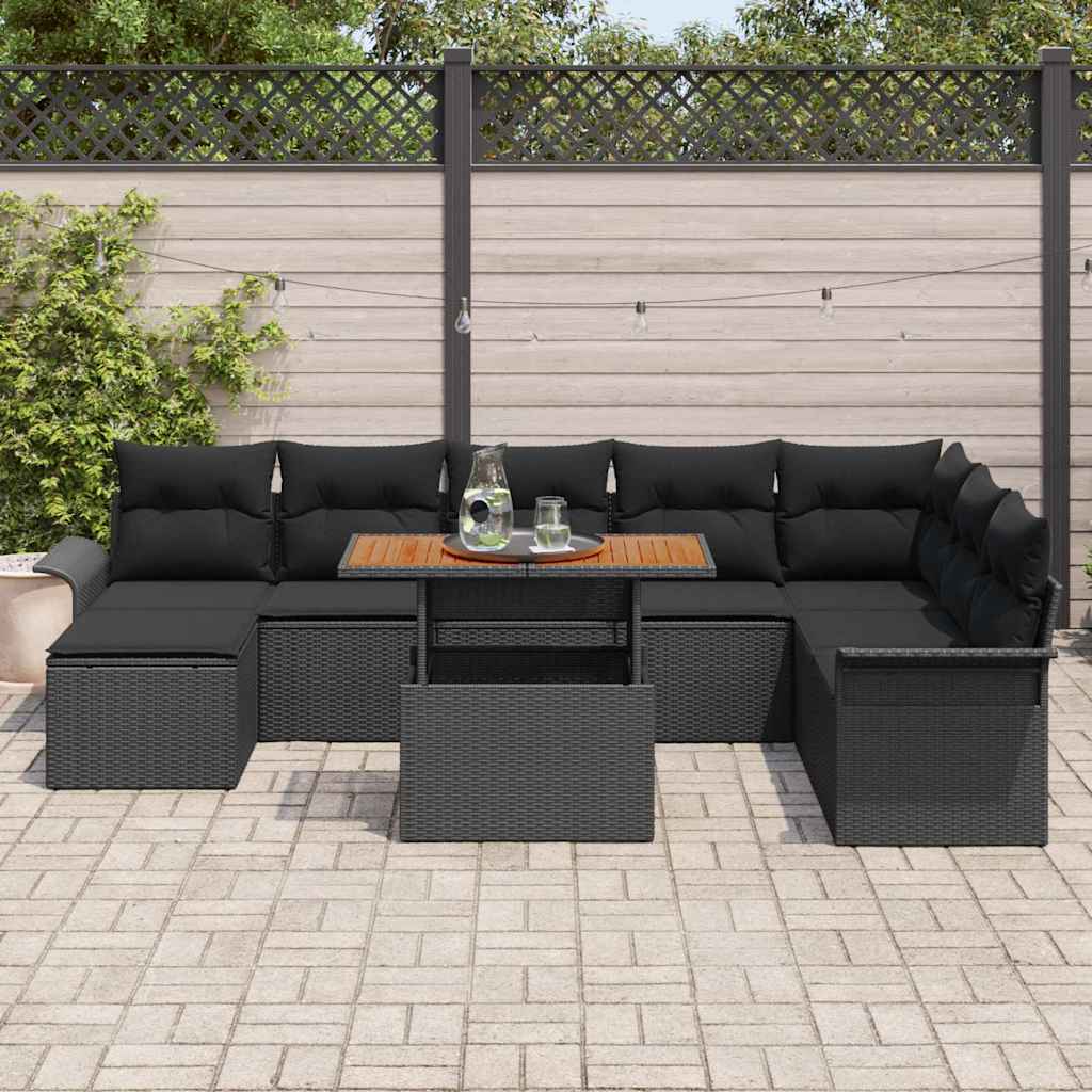 Garten-Sofa-Set mit Speicher 9 pcs Schwarz Poly Rattan