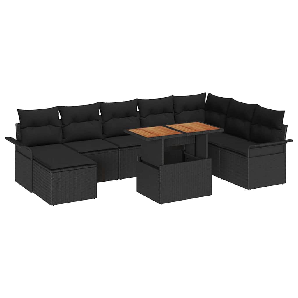 Garten-Sofa-Set mit Speicher 9 pcs Schwarz Poly Rattan